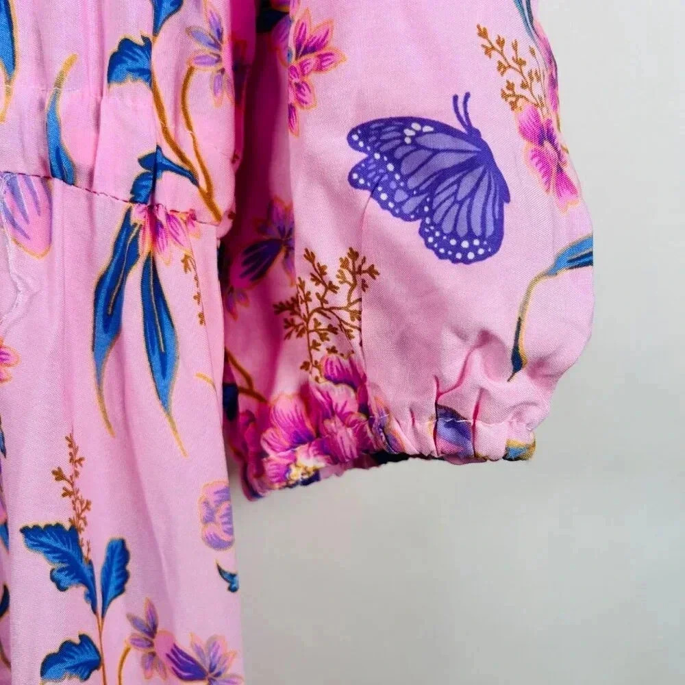 JAASE Tessa Maxi Dress Size Medium Ruffle Cottagecore Tiered 3/4 Sleeve Pink - Picture 4 of 10